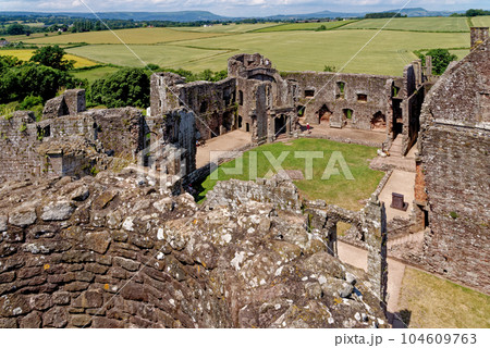 Raglan Castle in Summer, Raglan, Monmouthshire, South Wales, UK 104609763