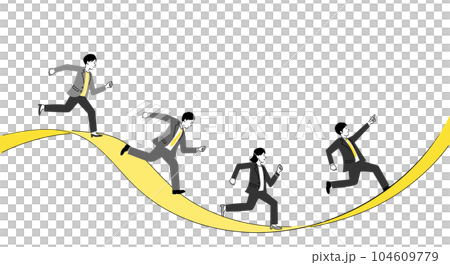 Illustration of male and female business people running on a winding road, vector 104609779