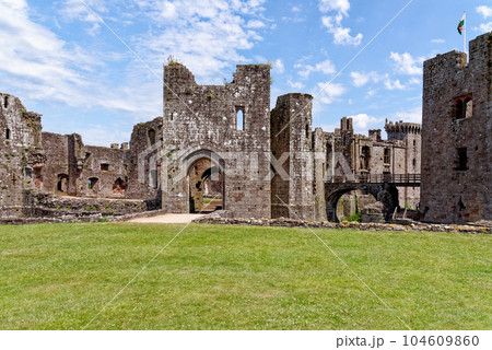 Raglan Castle in Summer, Raglan, Monmouthshire, South Wales, UK Raglan Castle in Summer, Raglan, Monmouthshire, South Wales, UK 104609860