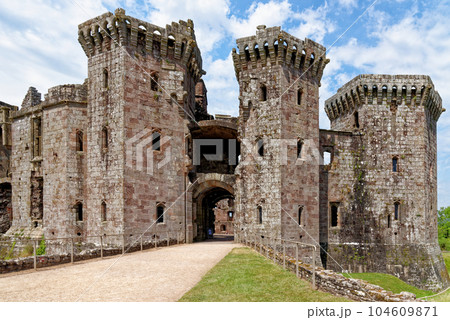 Raglan Castle in Summer, Raglan, Monmouthshire, South Wales, UK 104609871