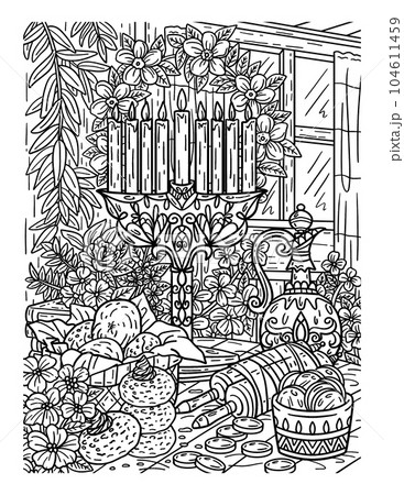Hanukkah Altar Coloring Page for Adults Hanukkah Altar Coloring Page for Adults 104611459