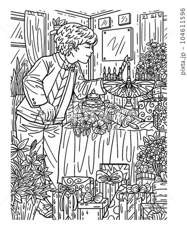 Hanukkah Child Lighting Menorah Adults Coloring Hanukkah Child Lighting Menorah Adults Coloring 104611596