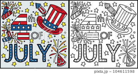 4th Of July Coloring Page Colored Illustration 4th Of July Coloring Page Colored Illustration 104611598