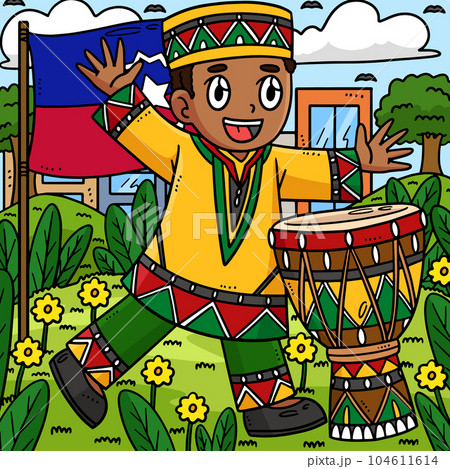 Juneteenth Boy Playing Djembe Colored Cartoon Juneteenth Boy Playing Djembe Colored Cartoon 104611614