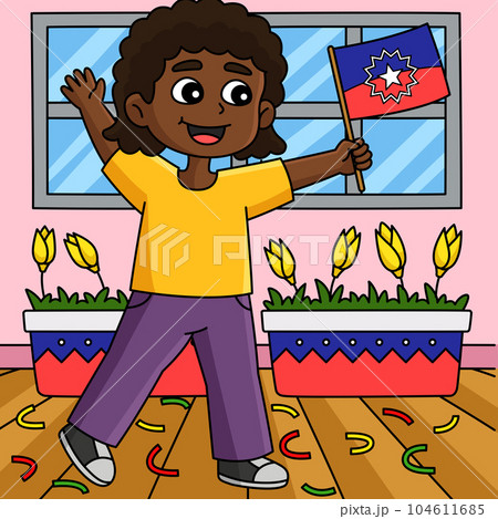 Afro Boy Holding Juneteenth Flag Colored Cartoon 104611685