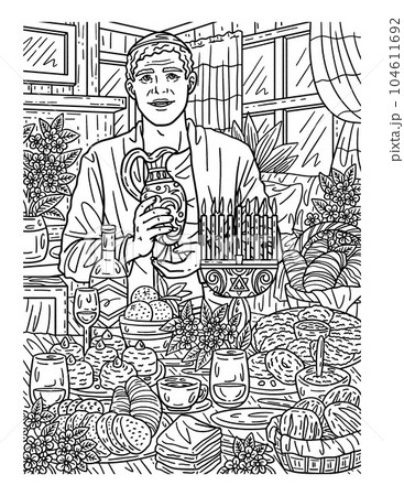 Hanukkah Man with an Oil Decanter Adults Coloring  104611692