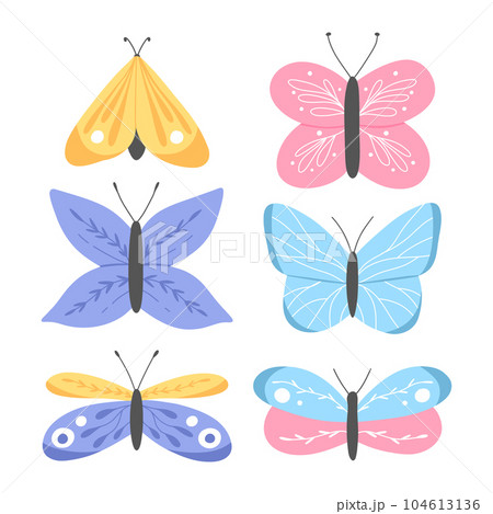Set of butterflies in flat style. Vector illustration. Collection of butterflies. Hand drawn poster With cute butterflies. Set of butterflies in flat style. Vector illustration. Collection of butterflies. Hand drawn poster With cute butterflies. 104613136