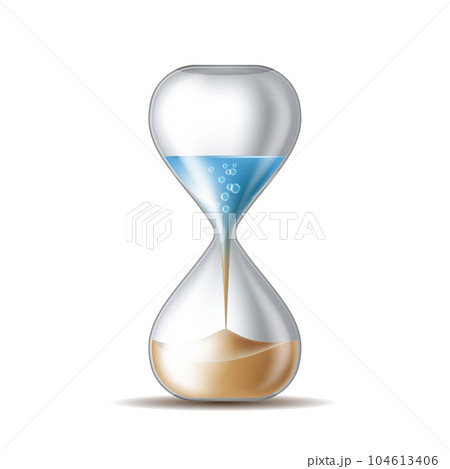 Water in hourglass becomes a sand. Sandglass isolated on white background. Water in hourglass becomes a sand. Sandglass isolated on white background. 104613406