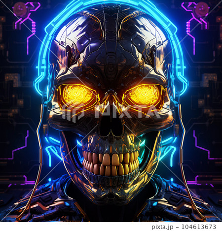 Artificial Intelligence Skull in Cyberpunk Style Artificial Intelligence Skull in Cyberpunk Style 104613673