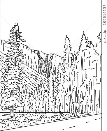 Bridalveil Fall in Yosemite Valley Yosemite National Park Mono Line Art 104614557