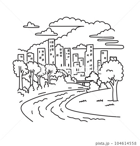 Buffalo Bayou Park near Downtown Houston Texas USA Mono Line Art 104614558