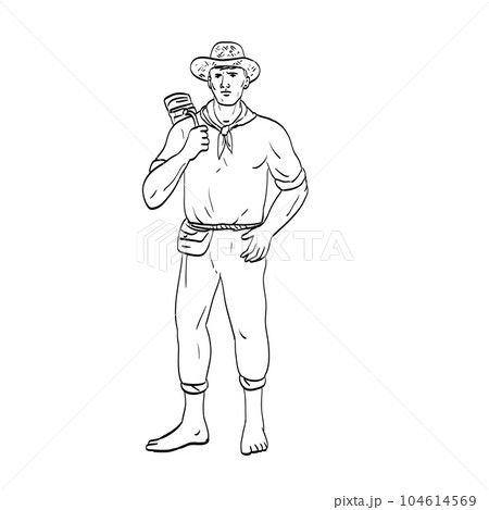Male Filipino Farmer Standing Front View Comics Style Drawing 104614569