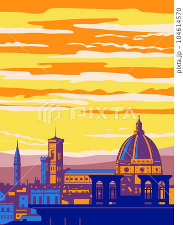 Florence Viewed From Michelangelo Hill Tuscany Region Italy WPA Art Deco Poster 104614570