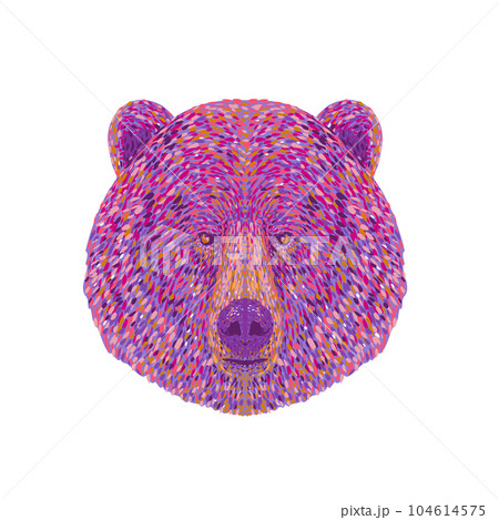 Grizzly Bear or North American Brown Bear Head Front View Pointillist Impressionist Pop Art Style 104614575
