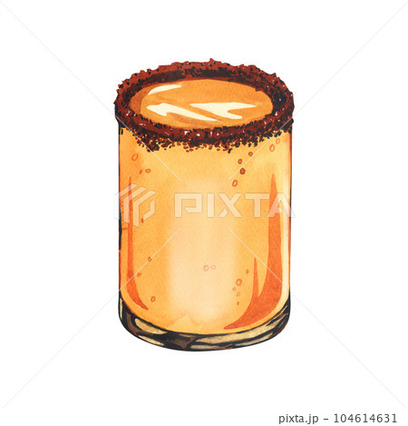 Watercolor mango margarita in glass. Hand-drawn illustration isolated on white background. Perfect for recipe lists with drinks, brochures for cafe, bar 104614631