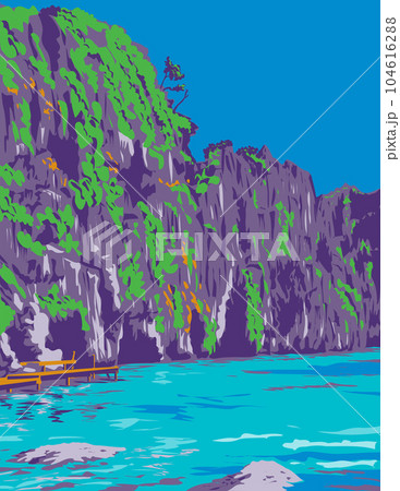 Kayangan Lake in Coron Northern Palawan Philippines WPA Art Deco Poster 104616288