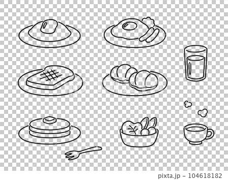 朝食のイラストセット 洋食(線画) 朝食のイラストセット 洋食(線画) 104618182