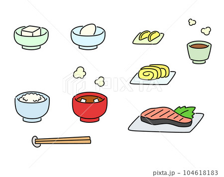 朝食のイラストセット 和食 朝食のイラストセット 和食 104618183