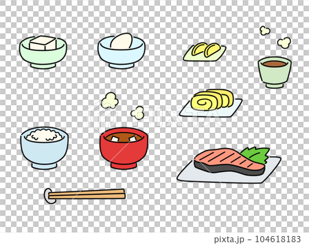 朝食のイラストセット 和食 朝食のイラストセット 和食 104618183