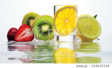 Frozen fruits in a transparent ice cube 104618194