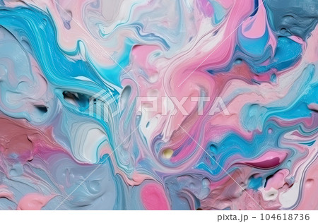 Digital illustration in fluid art style in pink and blue colours. Abstract mixing of colored liquid paints 104618736