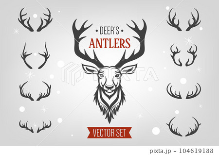 Vector Christmas Reindeer Horns, Antlers. Deer Horn Silhouettes. Hand Drawn Deers Horn, Antler Set. Animal Antler Collection. Design Elements of Deer. Wildlife Hunters, Hipster, Christmas Concept Vector Christmas Reindeer Horns, Antlers. Deer Horn Silhouettes. Hand Drawn Deers Horn, Antler Set. Animal Antler Collection. Design Elements of Deer. Wildlife Hunters, Hipster, Christmas Concept 104619188