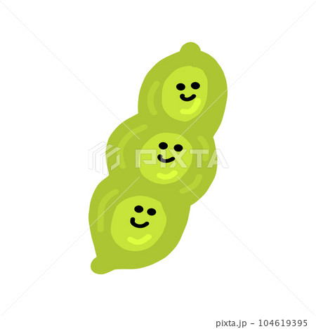 そら豆・枝豆のキャラクター手描きカラーイラスト素材 104619395