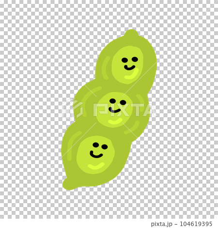 そら豆・枝豆のキャラクター手描きカラーイラスト素材 104619395