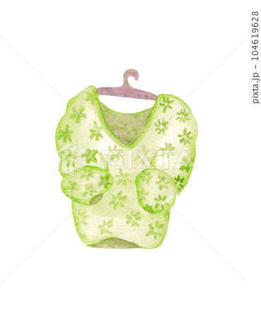 Light green wool sweater with a plunging neckline. Watercolor isolated illustration for your design 104619628