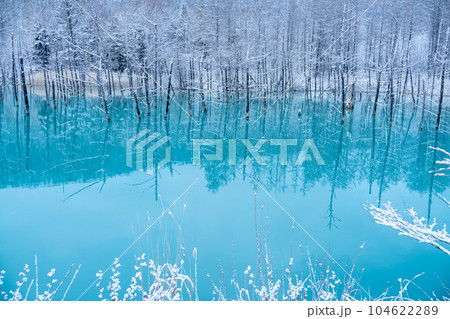 [北海道の冬］雪の積もった青い池 104622289