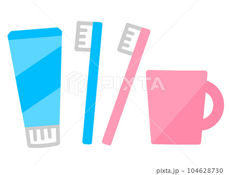 シンプルな歯ブラシと歯磨き粉とコップ 104628730
