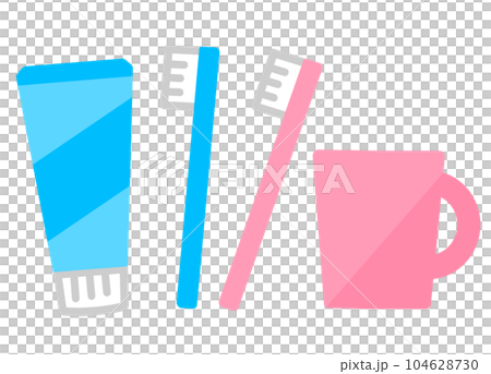 シンプルな歯ブラシと歯磨き粉とコップ 104628730