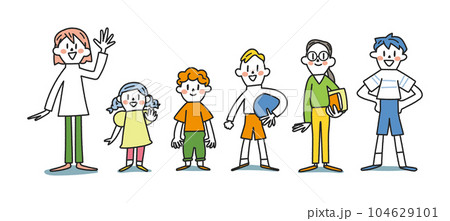 1年生から6年生の元気な小学生　セット　イラスト素材 104629101