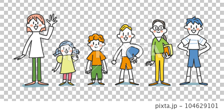 1年生から6年生の元気な小学生　セット　イラスト素材 104629101