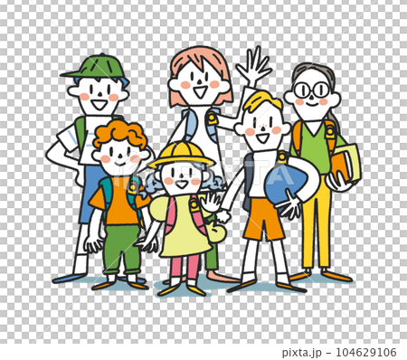 1年生から6年生の元気な小学生　セット　イラスト素材 104629106