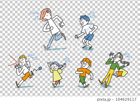 逃げ惑う小学生 セット イラスト素材 逃げ惑う小学生 セット イラスト素材 104629117