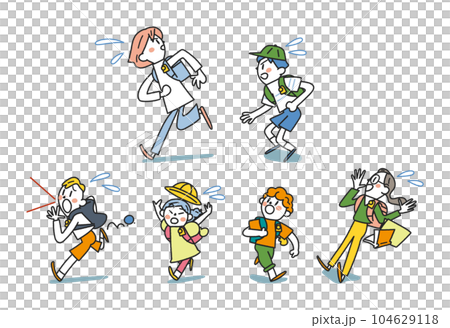逃げ惑う小学生　セット　イラスト素材 104629118
