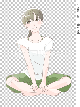 Sitting woman, relaxing wear smile 104630613