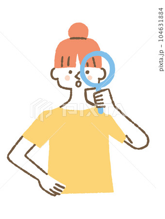 虫眼鏡でのぞく若い女性_色 104631884