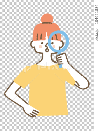 虫眼鏡でのぞく若い女性_色 104631884