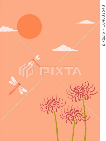秋の赤とんぼと彼岸花のイラスト 104632543