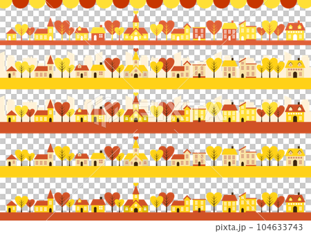Normal version Autumn cityscape line set with heart-shaped trees Normal version Autumn cityscape line set with heart-shaped trees 104633743