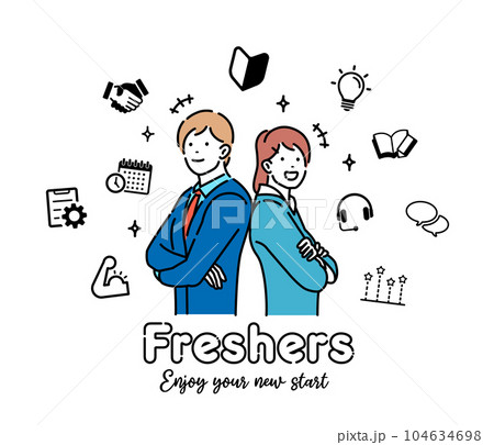 新入社員・若い男女の会社員 (腕組み・自信・やる気) ベクターイラスト 新入社員・若い男女の会社員 (腕組み・自信・やる気) ベクターイラスト 104634698