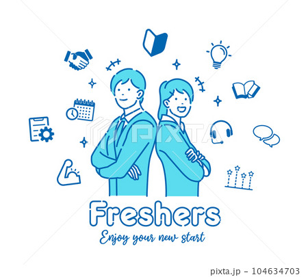 新入社員・若い男女の会社員 (腕組み・自信・やる気) ベクターイラスト 104634703
