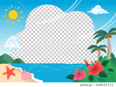 手描きの眩しい夏の入道雲のフレーム（透過） 104635111