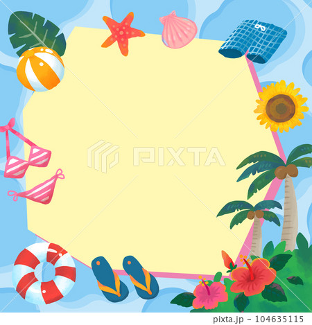手描きの眩しい水面の楽しい夏のフレーム（正方形） 104635115
