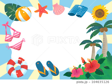 手描きの眩しいくて楽しい夏のフレーム（透過） 104635126