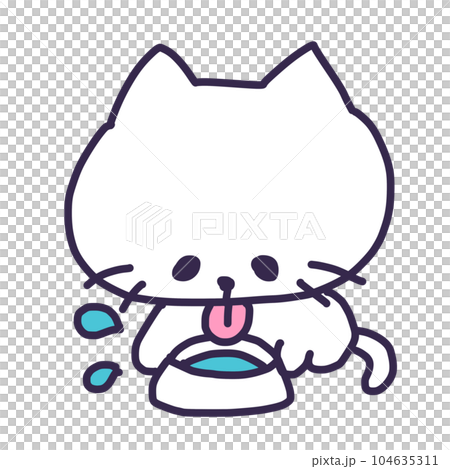 Illustration of a cute white colored kitten drinking water Illustration of a cute white colored kitten drinking water 104635311
