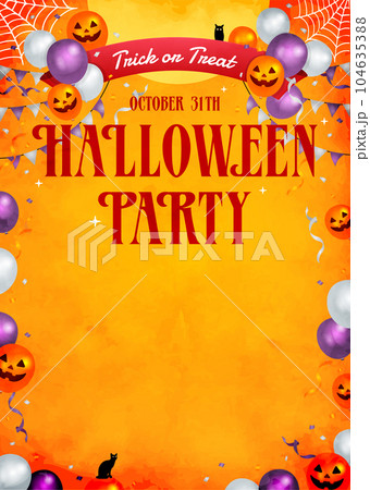 ハロウィン・ハロウィーン パーティー A4縦 (ポスター・フライヤー) テンプレートイラスト ハロウィン・ハロウィーン パーティー A4縦 (ポスター・フライヤー) テンプレートイラスト 104635388