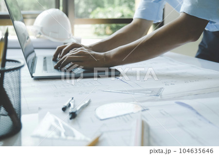 Architectural building design and construction plans. Architectural building design and construction plans. 104635646